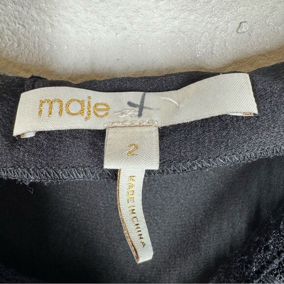 Maje Paulie Lace Trimmed Satin Jumpsuit Black Size 2 Medium Whimsigoth Romantic - Picture 4 of 7